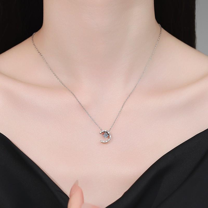 Moissanite Moon Necklace Women Clavicle Chain Dainty Luxury Small Jewelry
