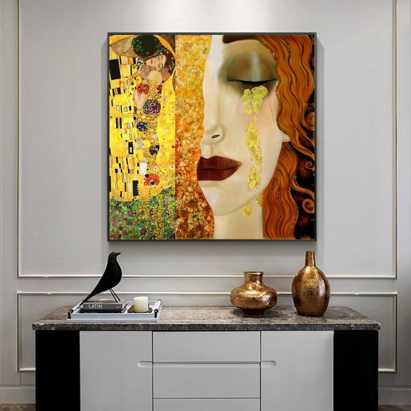 Gustav Klimt Kiss And Tears Gold Canvas Paintings On the Wall Art Posters And Prints Klimt Famous Art Pictures Home Wall Decor