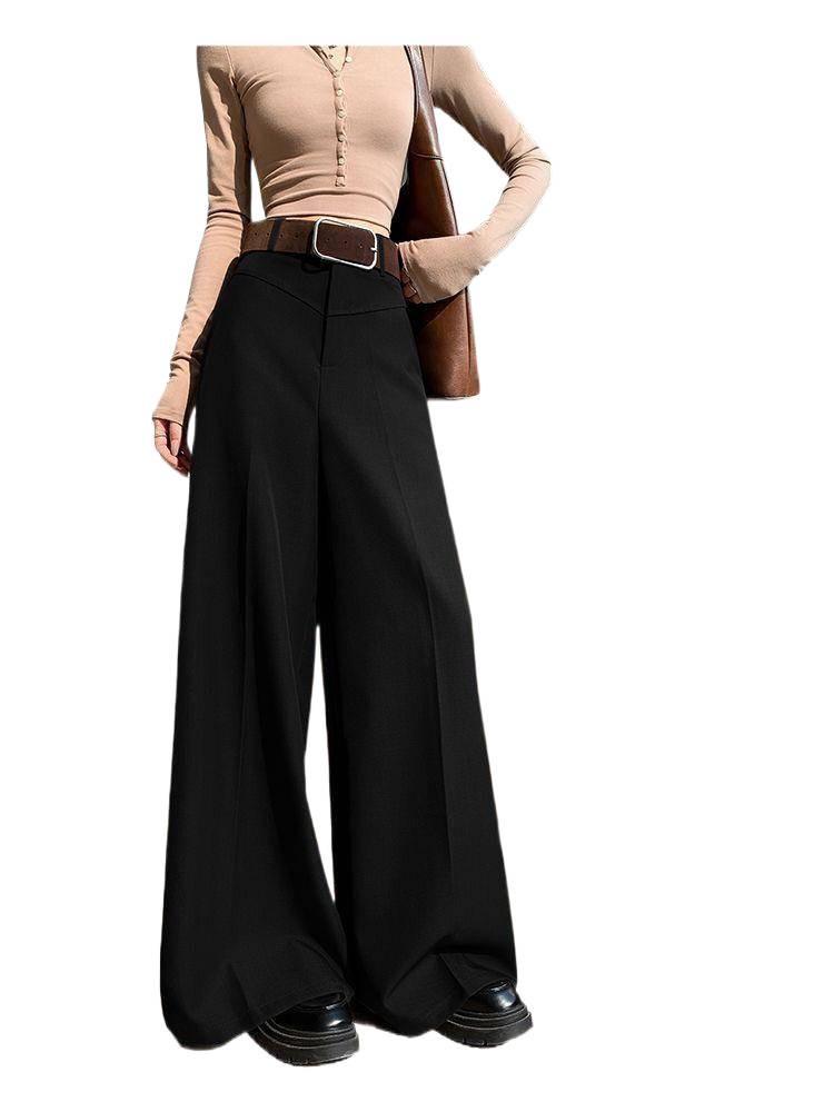 Women's High-Waisted Wide-Leg Floor-Length Pants - Spring/Autumn 2026 Slimming Drape Design