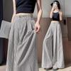 Spicy Girl 2025 Summer Ice Silk Striped Wide-Leg Pants - Plus Size, Casual, Hip-Hugging, Lazy Style