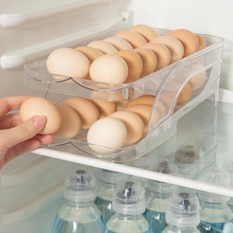 Eggebeholder til kjøleskap Stor kapasitet Eggehylleholder Plassbesparende Kjøleskap Eggeorganisator Rullende eggdispenser Egg