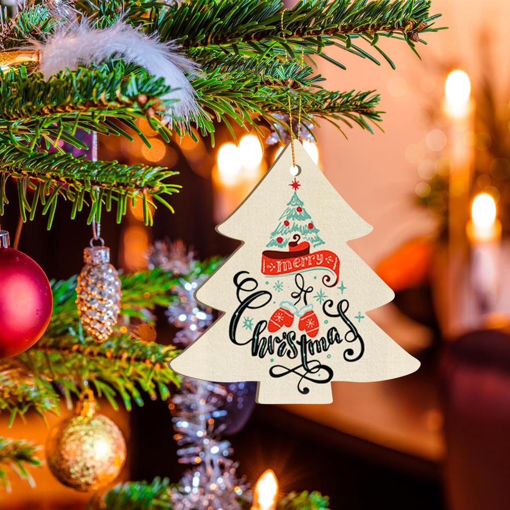 10Pcs Unfinished Wooden Christmas Ornaments Wood DIY Blank Christmas Tree Table Sign Hanging Ornament with String Base