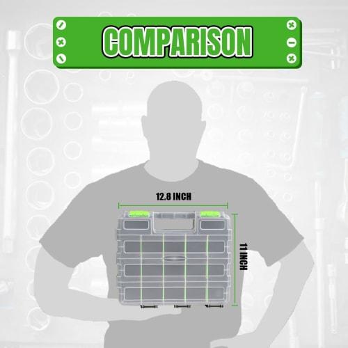 JACK BOSS Parts Case, Double-Sided Organizer, Small Item Storage Case, Green, 1 Pack, 330mm Wide X 285mm Deep X 100mm High, TJB322-G