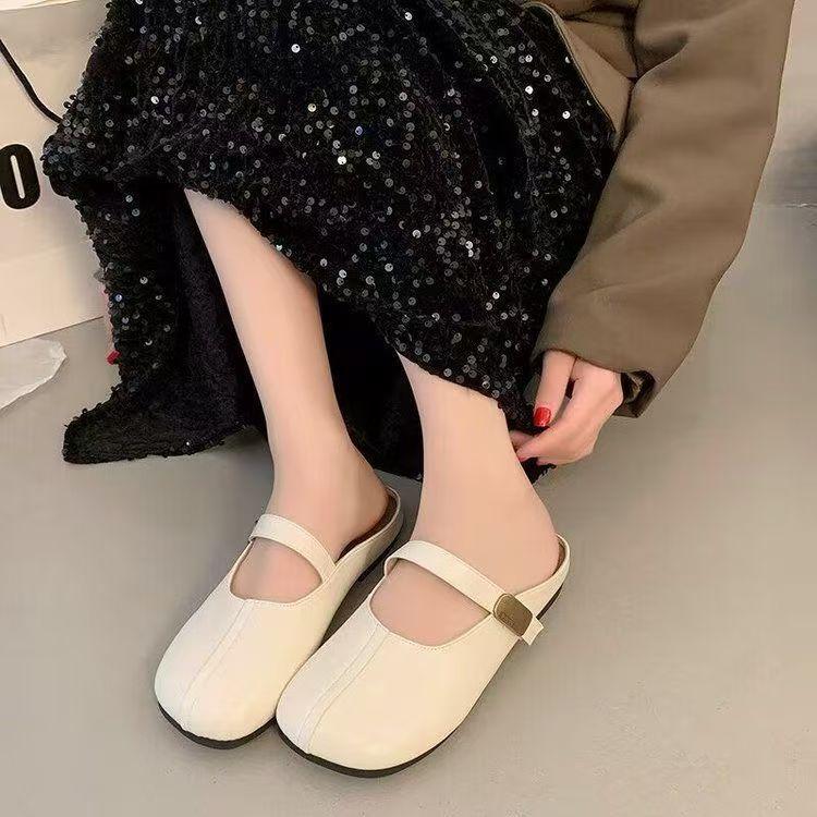 Baotou Slippers Women's Outer Wear 2025 Summer New Flat-bottomed One-pedal Doudou Shoes Literary Soft-soled Lazy Half-tray Shoes