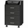 Office Storage Unit on Casters, 4 Sliding Wooden Drawers, 40 x 36 x 65 cm, Black