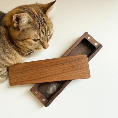 Magnetic Closure Walnut Wood Cat Whisker Box Elegant Design Solid Wood Pet Hair Storage Box Wooden Material Good Fortune