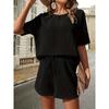 round Neck T-shirt Loose Shorts Set Pure Color Crew Neck T-shirt Loose Shorts Suit