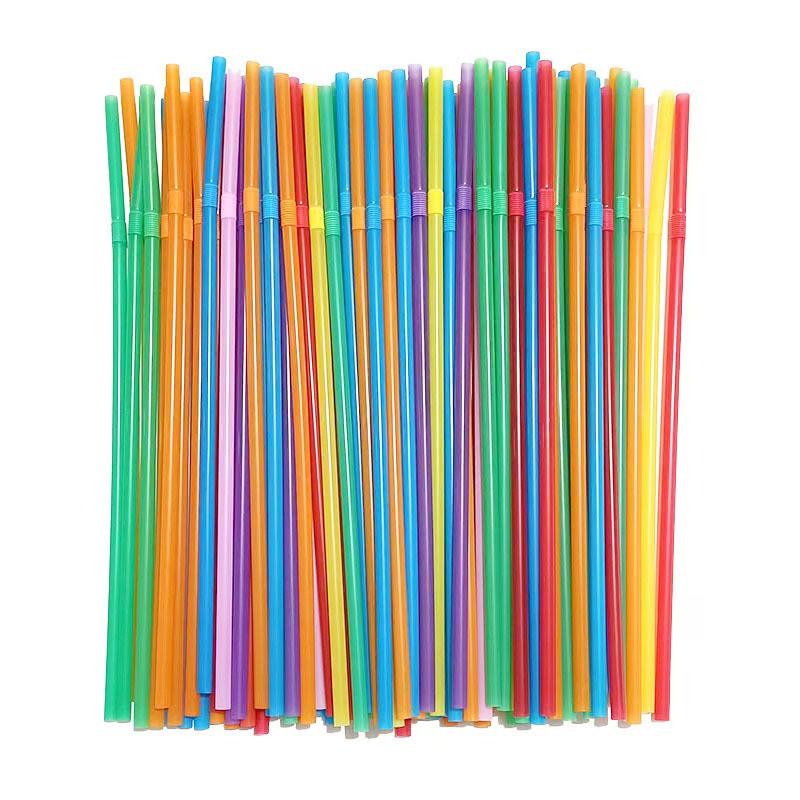 Food Grade Colored Flexible Plastic Drinking Straws For Juice And Milk Tea 100 Pack
