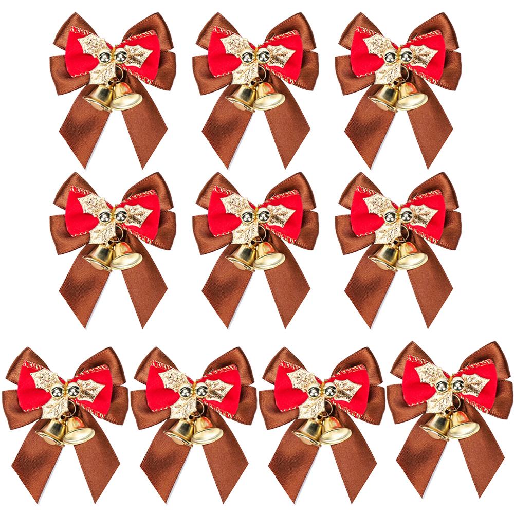 

10pcs Christmas Bows with Bells, Xmas Wreaths Mini Bows Christmas Decorative Bows Fabric Hanging Decorations Ornaments кофейный