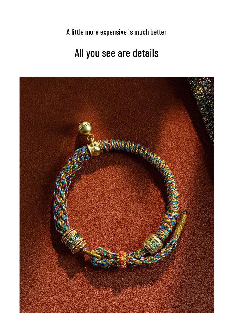 Tibetan Six-Syllable Mantra Hand-Woven Bracelet, Five-Color Red Rope for Women & Men's Birth Year Ethnic Ornament