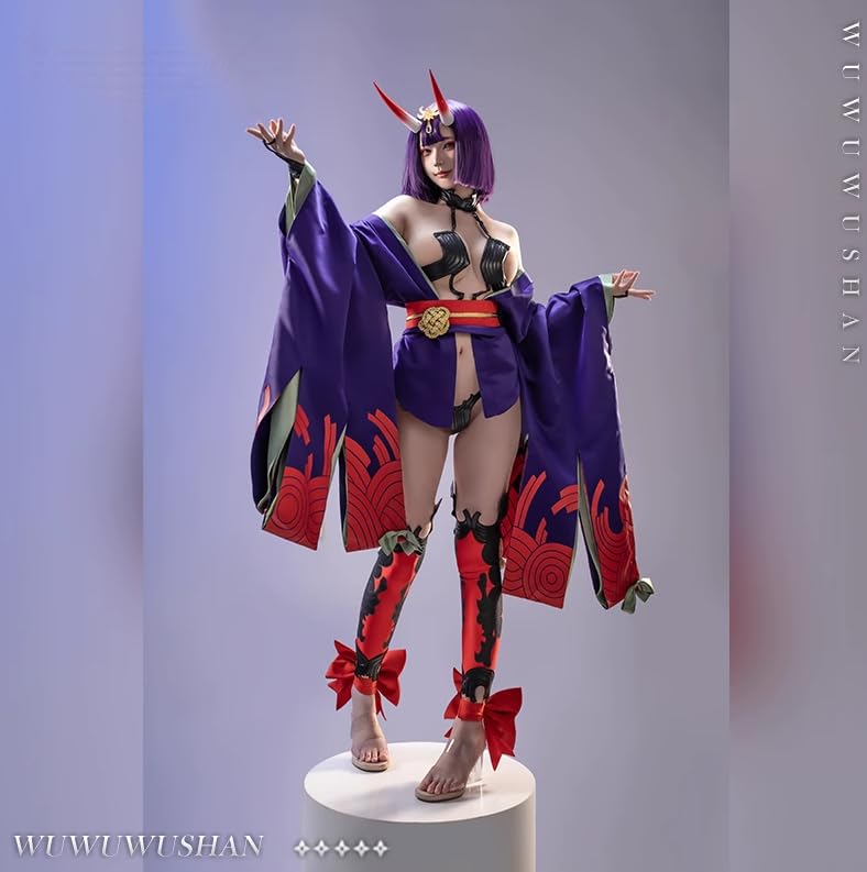 Pupubanbanya [Lavender] Shuten Doji Cosplay Costume, Christmas Halloween Costume, Kimono, L/LL, with Horns
