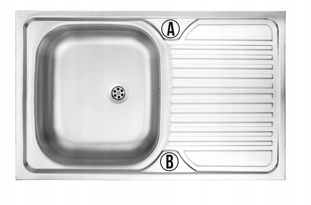 Single-bowl steel sink 80x50 with tap hole and siphon tap