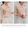 Summer Autumn Women Pink White Chiffon Blouse Fashion Korean Style Bow Tie Collar Ladies Shirt Office Casual Long Sleeve Base Top