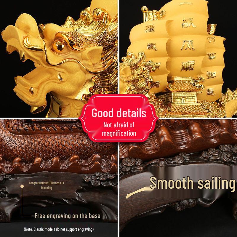 Large Gold Sailboat Ornament for Living Room, Entryway, or Office - Attract Wealth & Ideal for Housewarming or Opening Gifts