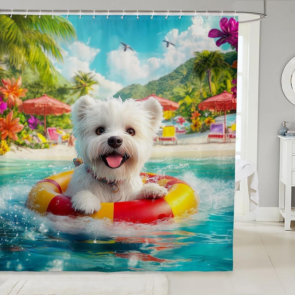 Cute Cats Shower Curtain for Kids Girls Teens Blue Floral Green Leaves Bathroom Accessories Home Garden Pets Animals Rustic Bath