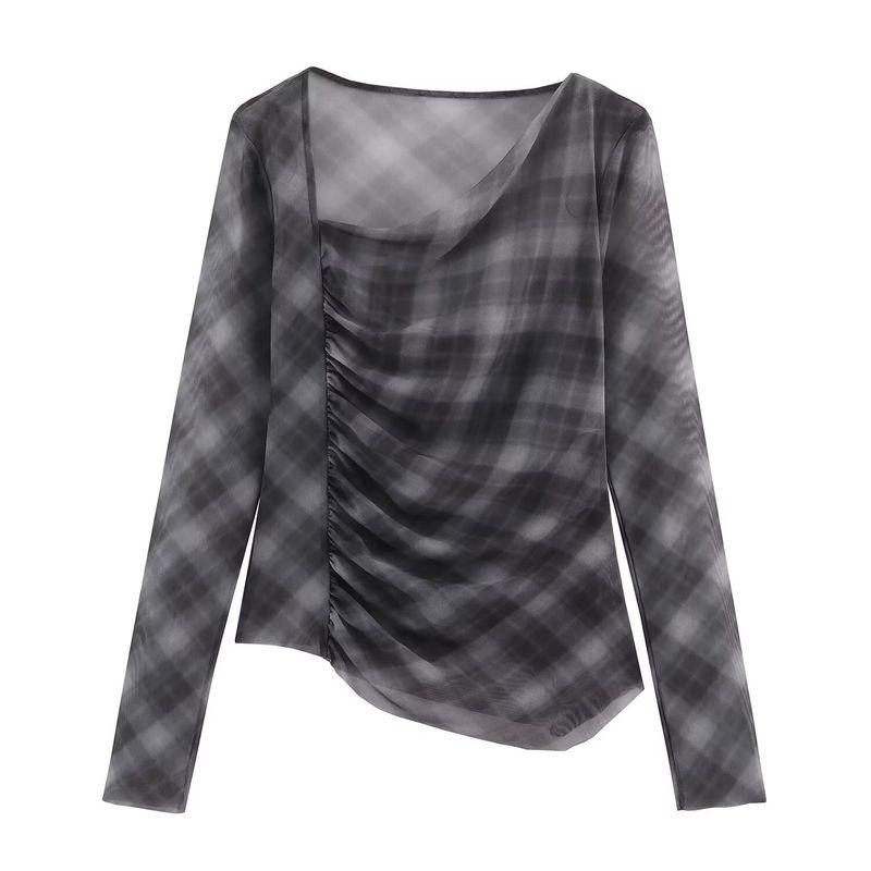 

Kaslead New Arrival Women s Clothing Fashion Style Fashion Gingham Silk Net Tops Skirt 5039846 5039847 Top M