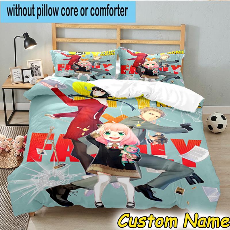 3pcs Custom Name Spy Family Adventure Bedding Set Includes 1 Duvet Cover & 2 Pillowcases for All Seasons Dormitory Home Decor Christmas gifts
