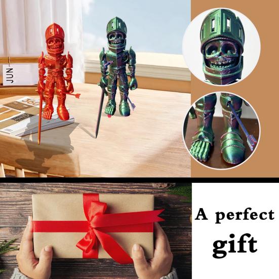 3D Printed Skeleton Knight Figurine Movable Joints Spooky Skeleton Warrior Articulated Skeleton Soldier Model Toy Desktop Decoration Ornament