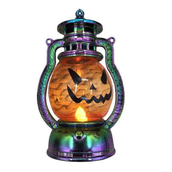 Halloween Pumpkin Lantern Spooky Pumpkin Lamp with LED Candle Vintage Decorative Pumpkin Light for Festive Party Porch Mantel Decoration