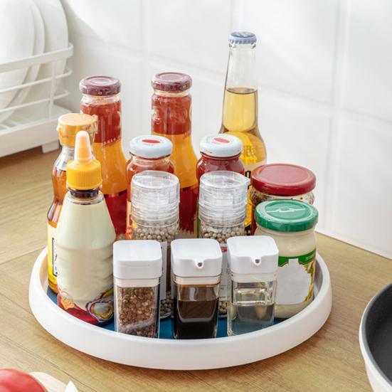 Rotating Seasoning Bottle Organizer Spinning Kitchen Countertop Storage Tray Spice Bottle Carousel for Cabinet Pantry Organization