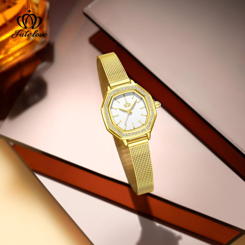 Fatelove 924 Diamond Bezel Quartz Watches for Women Steel Strap Waterproof Ladies Wristwatch Elegant Luxury Original Woman Watch