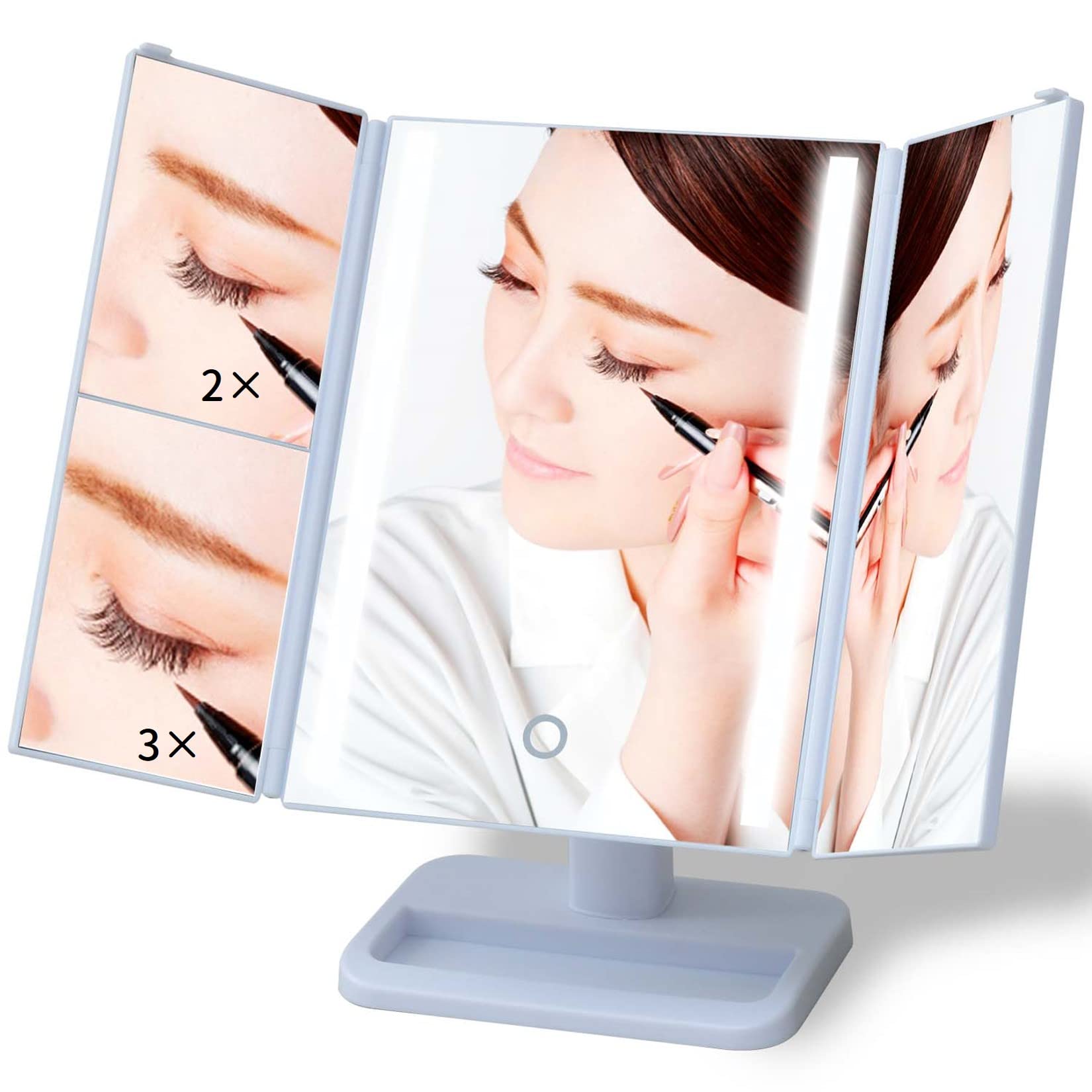 

YAMAZEN Tabletop Mirror with Magnifying Glass Stepless Front and Rear Angle Foldable Light, Three-Way (2x & 3x), Dimming, Adjustment, LED, White, белый