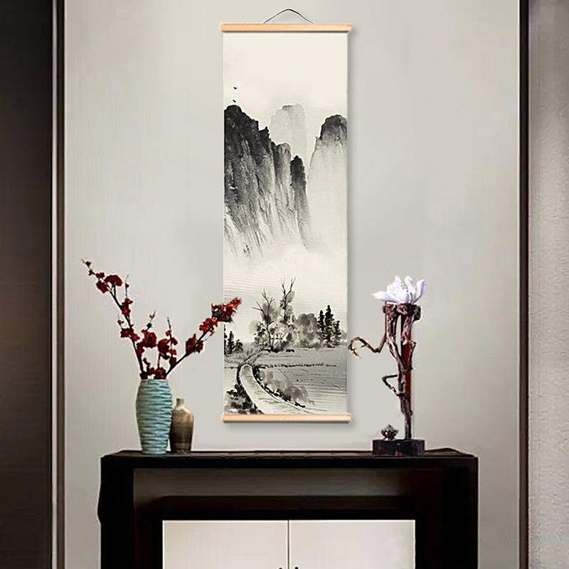 1PC/4PC Painting Chinese Style Ink Painting Alpine Canvas Decorative Solid Wood Scroll Paintings