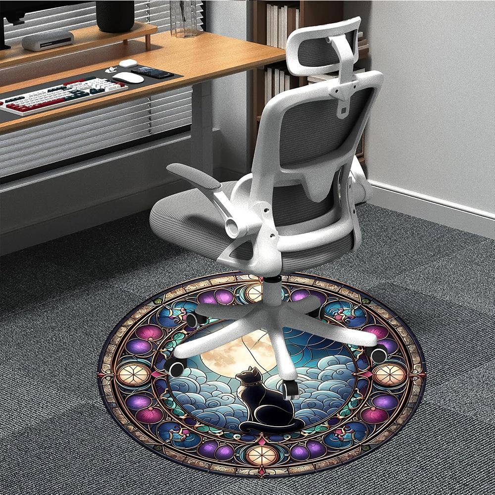 1pc Stained Cat Moon Chair Carpet for Office - Indoor Non-Slip Washable Polyester Fiber Carpet, Soft Comfortable Mat For Office yy250928050 80cm by 80cm
