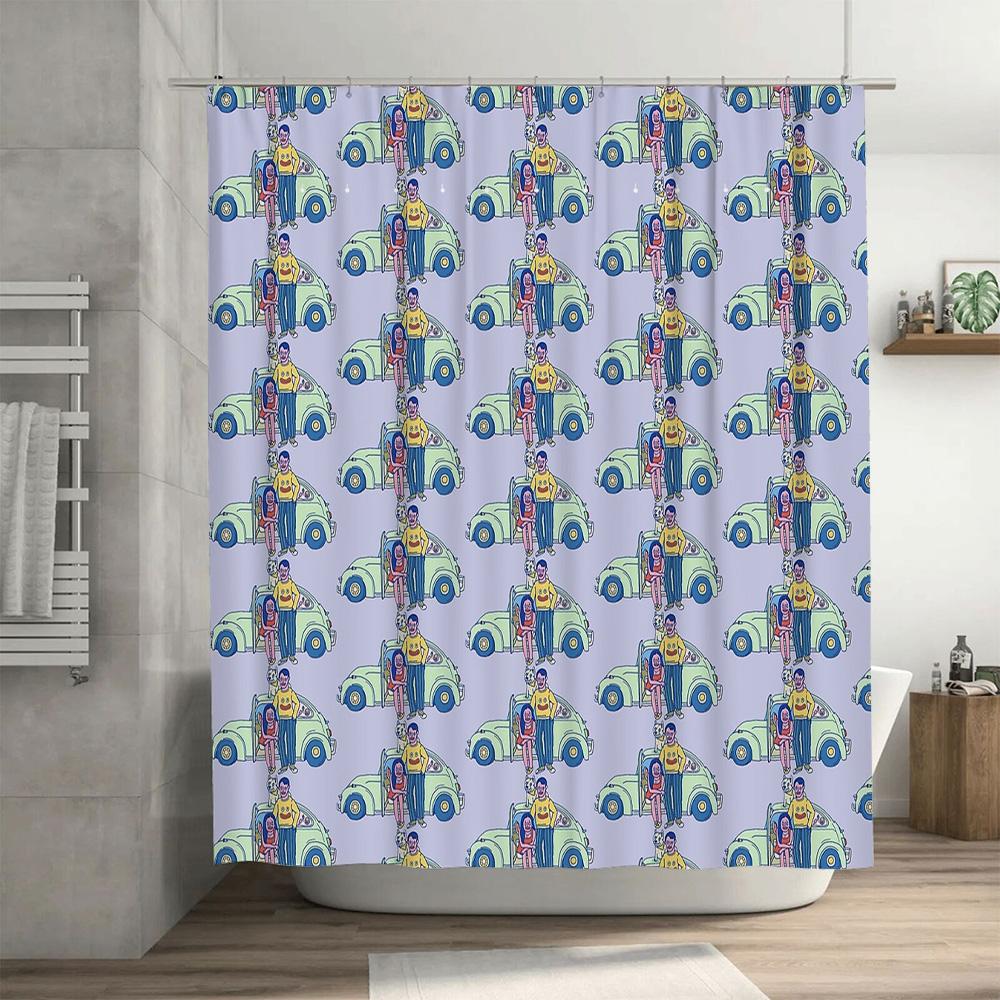 Shower Curtain Vintage Car Pattern Waterproof Bathroom Decor Retro Van Graphic Washable Liner