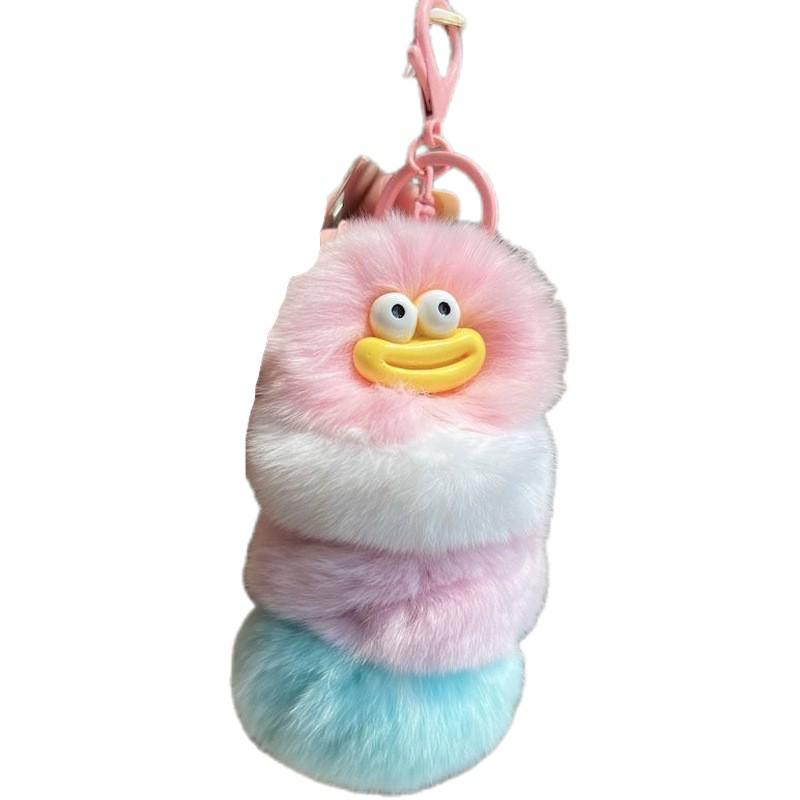 Korean Faux Otter Fur Caterpillar Bag Charm Keyring Doll