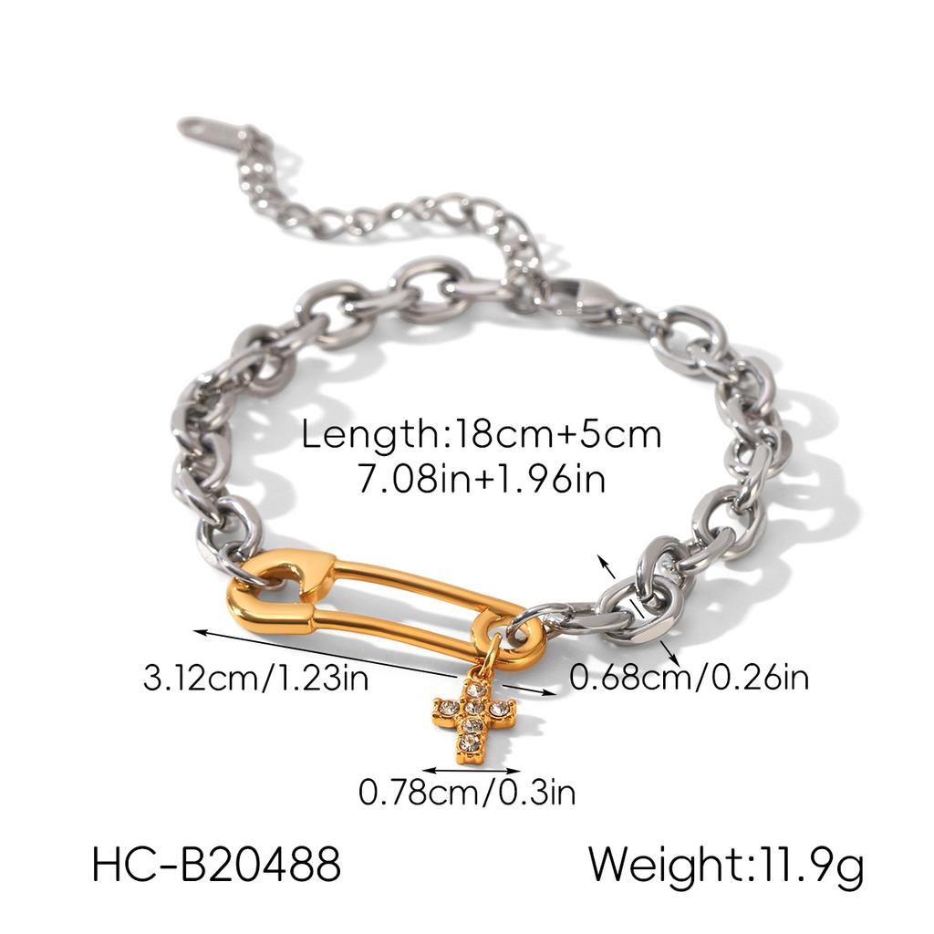 Stainless steel hammered open bangle, light luxury high-end look, safety pin bracelet, titanium steel, non-fading hand jewelry