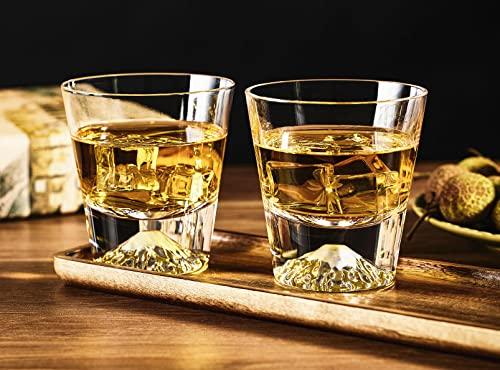 Fujisan Glass Sakura Kiriko Rocks Glass Set (270cc) - Premium, Handcrafted by Artisans, Comes in a Paulownia Wood Box. Perfect for Sake, Beer, or Whis