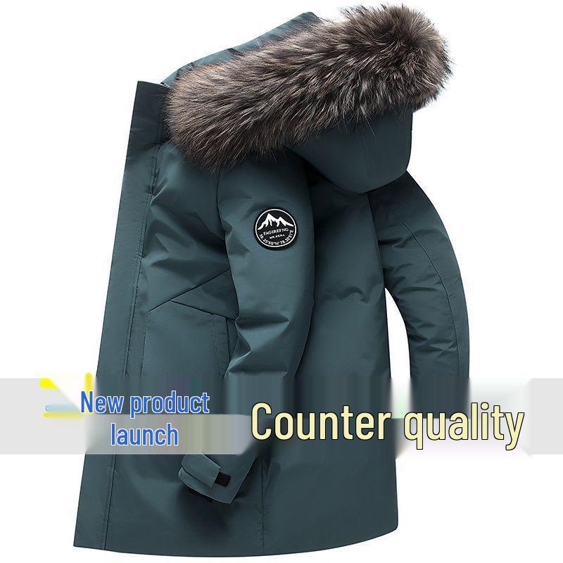 Men's 2025 Mid-Length White Duck Down Jacket with Fur Collar, Plus Size Thick Winter Outerwear
