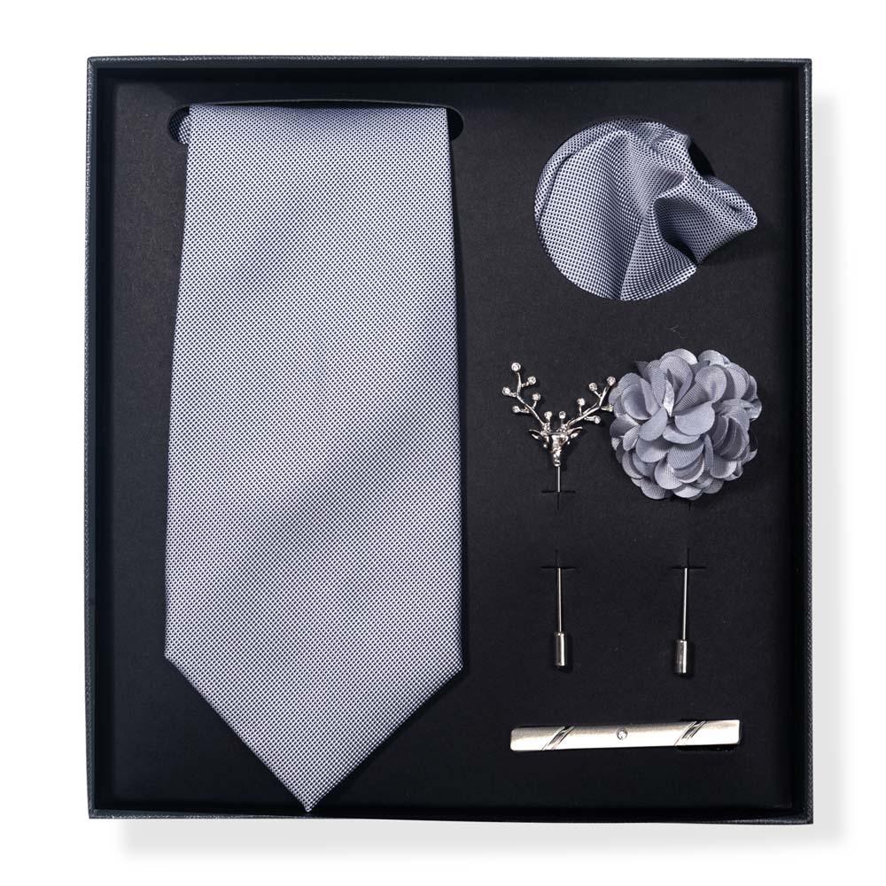 Paisley-Blumen-Krawatten-Geschenkset: Enthält Krawatte, Einstecktuch, Manschettenknöpfe, Ansteckblume und Krawattennadel in einer sechsteiligen Schachtel