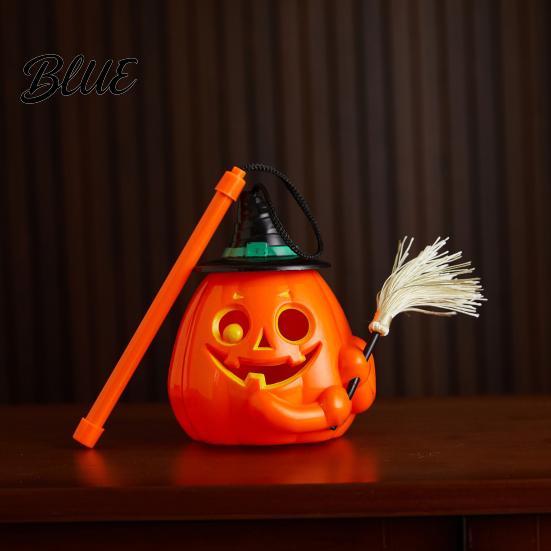 Cute Halloween Pumpkin Toy Glowing Lantern Jack O Lantern with Witch Hat Broom Light Lightweight Prop Up Decor Trick or Treat for Kids Party Decor