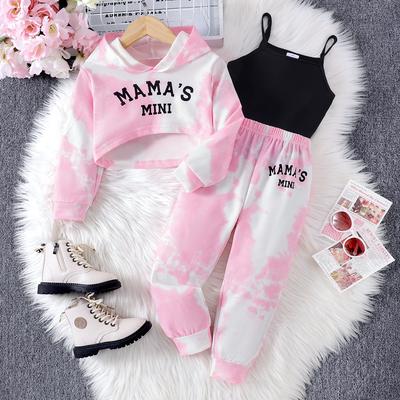 Girls Fashion Set Autumn/Winter Children's Casual Letter Printed Hoodie + Suspenders + Trousers Three-piece Set