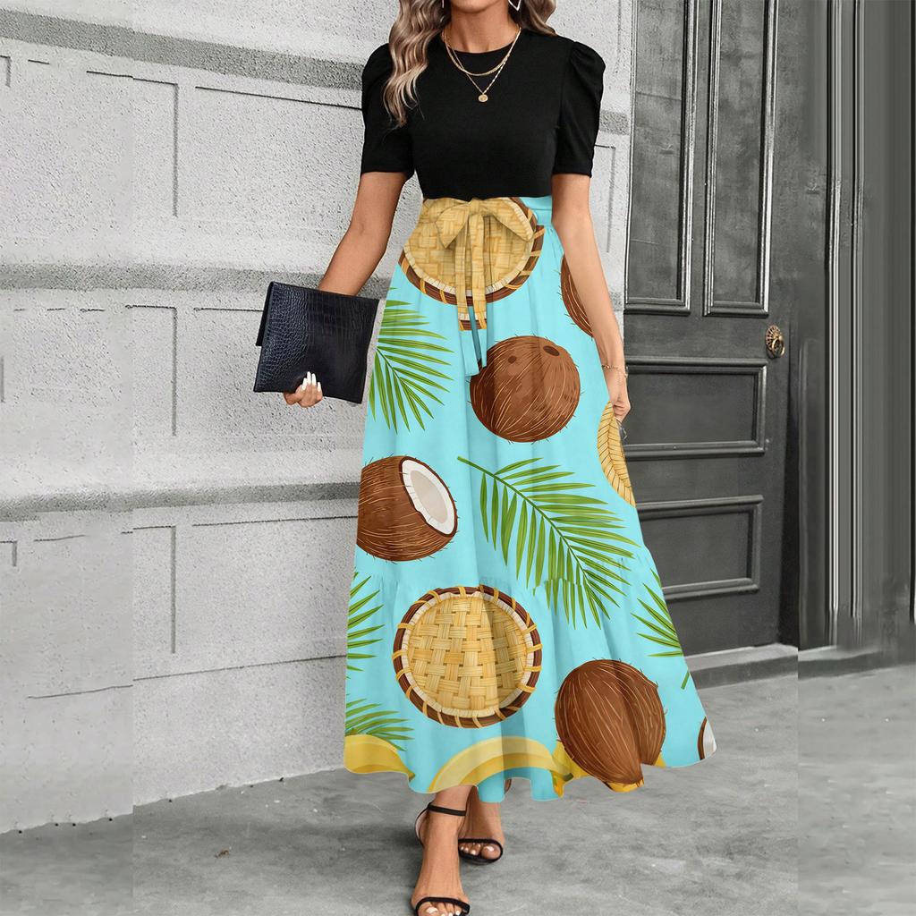 Short Sleeve Women's Dress Casual Flowy A-Line Midi Tshirt Dresses With Pockets Crewneck Vocation Boho Beach Sundress
