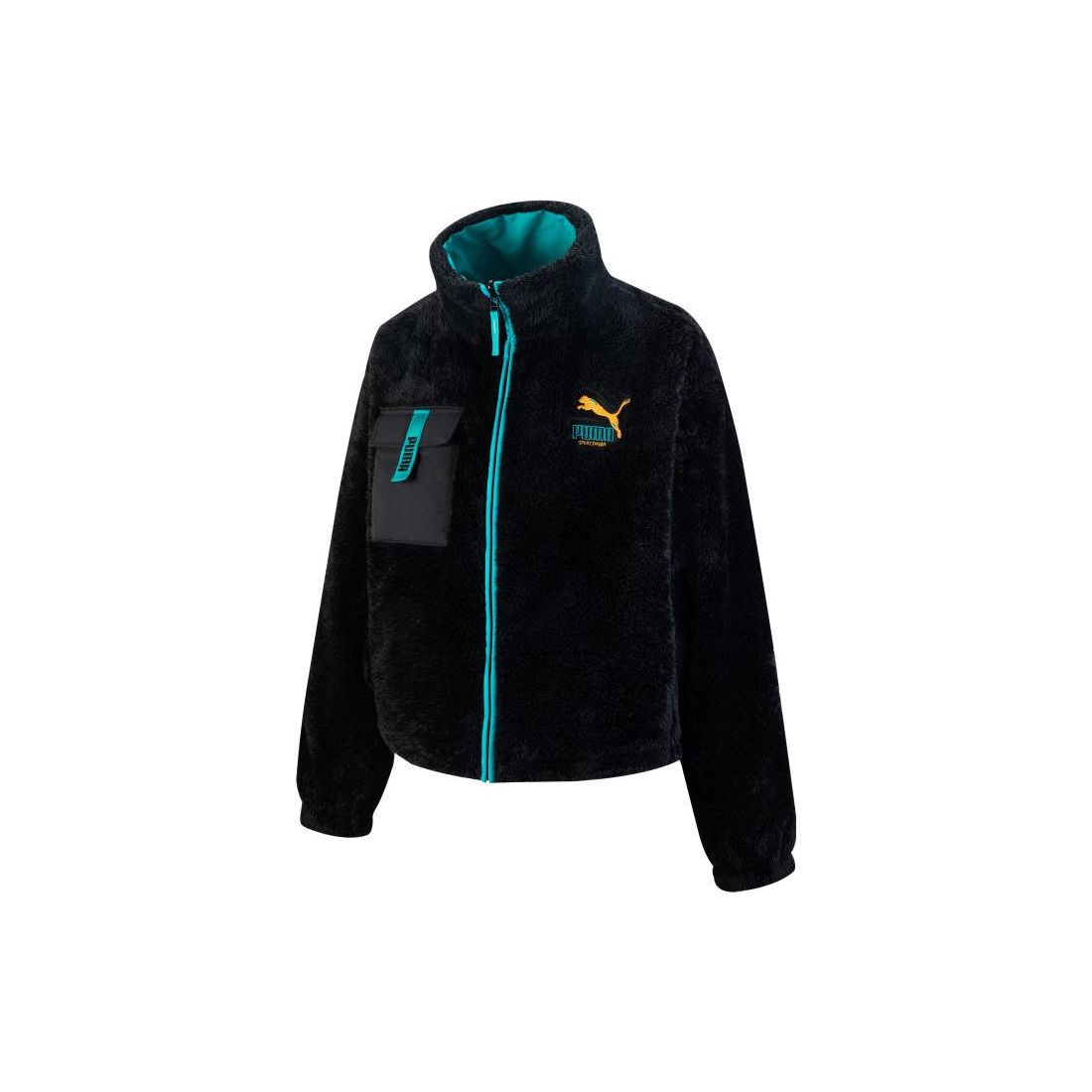 

PUMA Women s Sherpa Full-Zip Jacket Black/Teal 538856-01 L