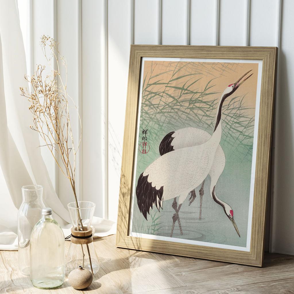Affiche deux grues japonaises