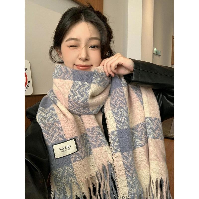 Eșarfă nouă carouri cu franjuri de designer pentru femei, toamnă și iarnă, șal moale și călduros, senzație high-end, eșarfă versatilă, la modă