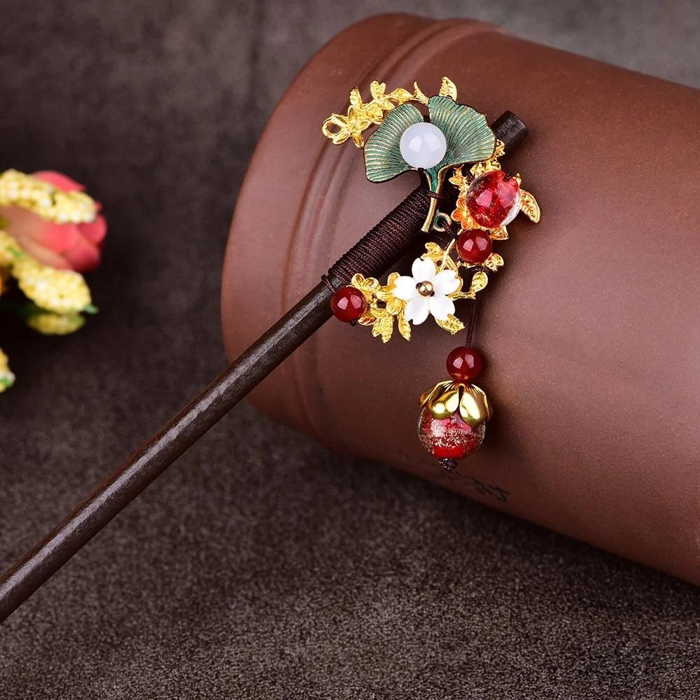 Ethnic Style Retro Exquisite Synthetic Flower Hair Stick Ancient Chinese Classical Palace Hair Jewelry Ladies Elegant Headwear