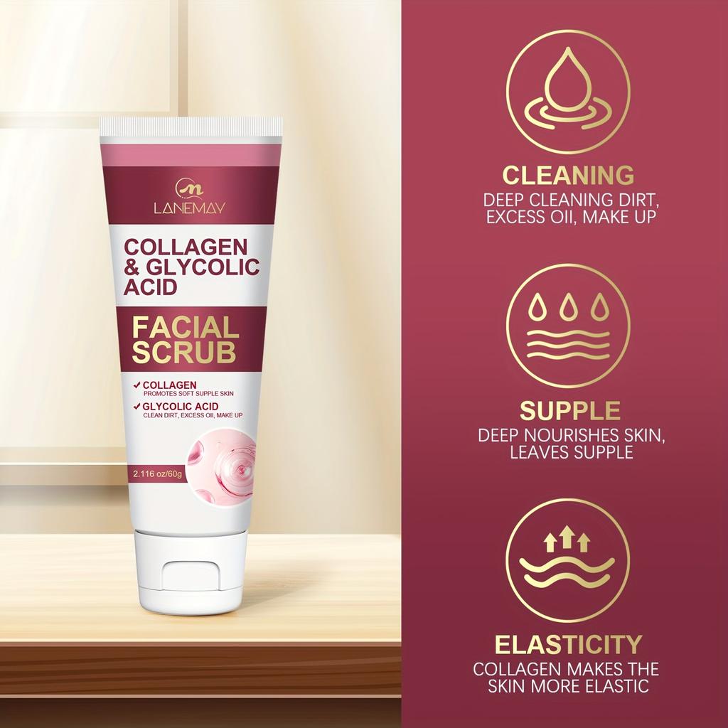 Collagen and Glycolic Acid Facial Scrub Deep Cleanses and Soothes Facial Skin, Cleansing and Nourishing Skin Care