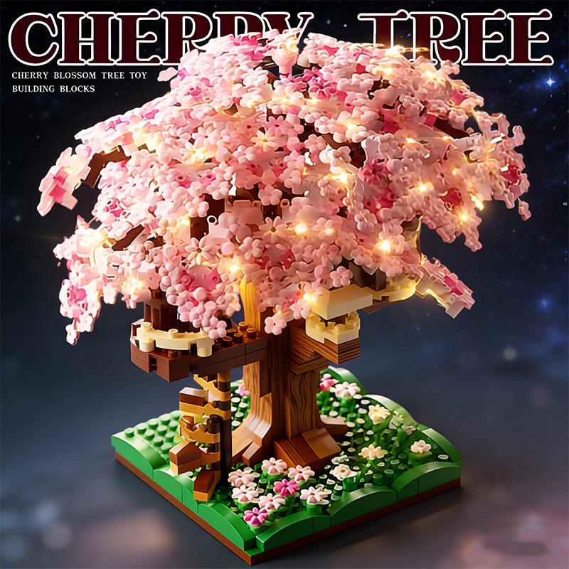 Serie Città Architettura Giocattolo da Costruzione Mini Casa sull'Albero Ciliegio Fai da Te Ornamento Rosa Regalo di Natale per Bambine Giocattoli per Bambini Playsets