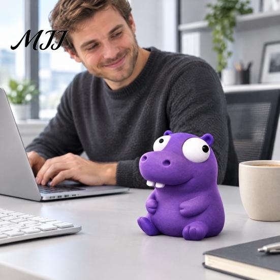 Cute Animal Figures Funny 3D Printed Ornament, Hippo/Goose/Cat Shape, Figurines with Big Novelty Shaped Decor Moving Eyes, Interactive Decompression