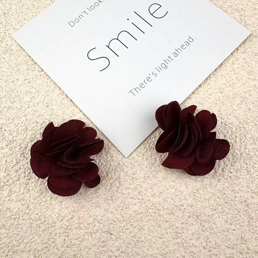 Handmade Chiffon Camellia Flower Earrings - 3cm Fabric Accessories