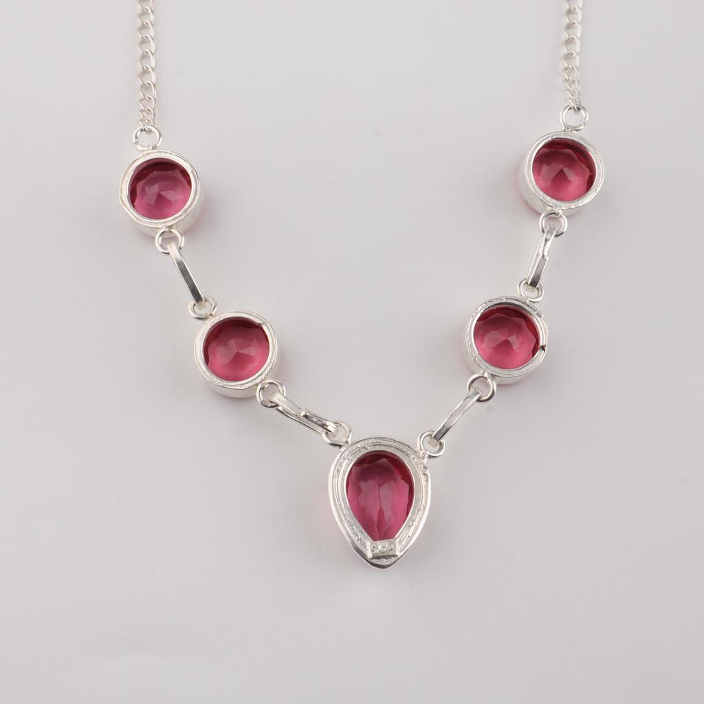 Pink Tourmaline Gemstone Silver Pretty Necklace 16-18" 925 Sterling Silver Handmade Women Jewelry RN-3-2
