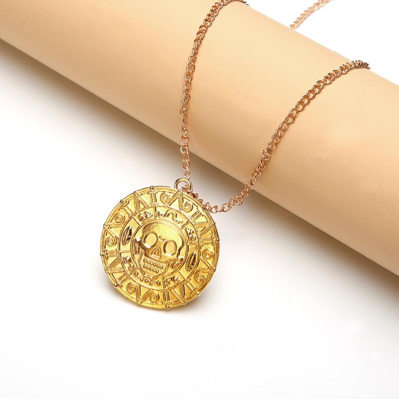 RUI RUI YU Men's and Women's  Necklace Gold Coin Skull-shape Pendant Alloy Golden Necklace