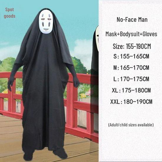 

Комплект взрослого костюма косплея Безликого с черным плащом для Хэллоуина, сценического выступления M