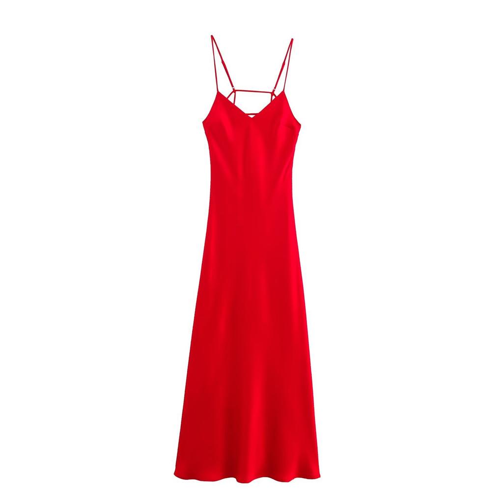 Abbigliamento donna europeo e americano estate nuova moda casual texture seta raso Abito midi