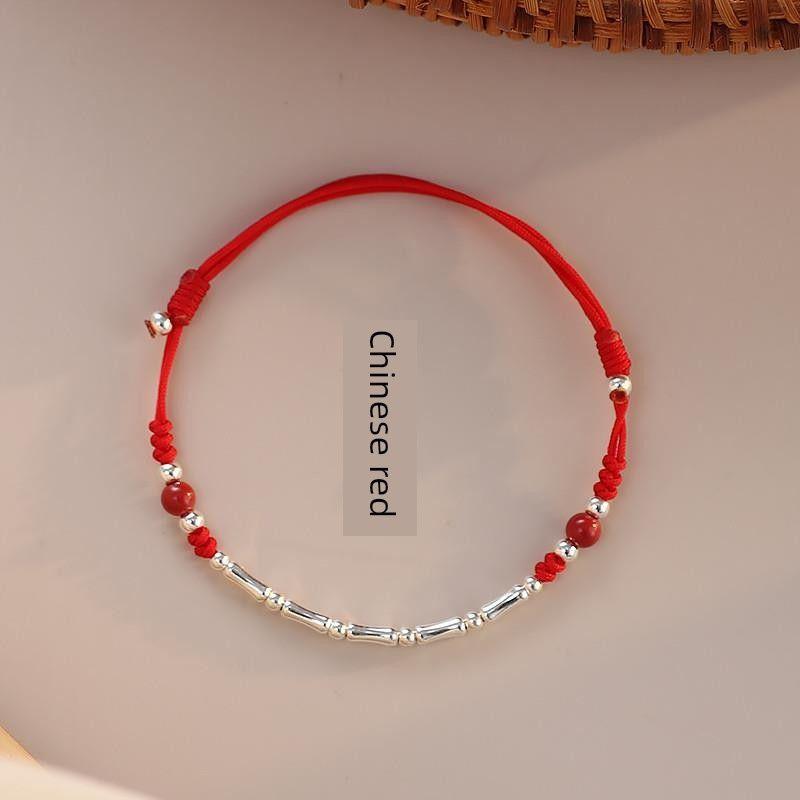 

Official/Genuine Goods Pure Silver 999 Bamboo This Animal Year Red Rope Bracelet Women s Woven Cinnabar Transfer Beads Anklet Carrying Strap 999 foot silver [bracelet] big red rope